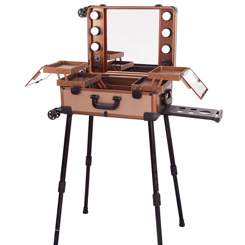 22" Pro mobile rolling makeup station with lights makeup case with lights and wheels for cosmetic artist