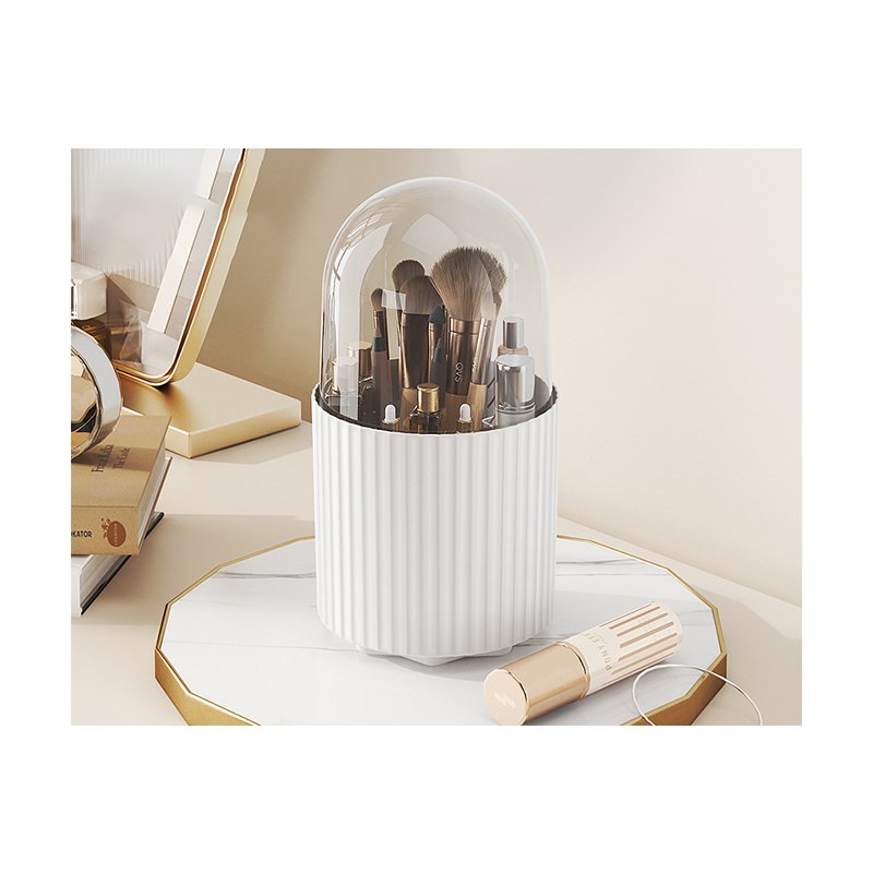 Degree Rotating Desktop Countertop Dresser Table Plastic Makeup Brush Holder Organizer With Lid Cosmetic Storage Box