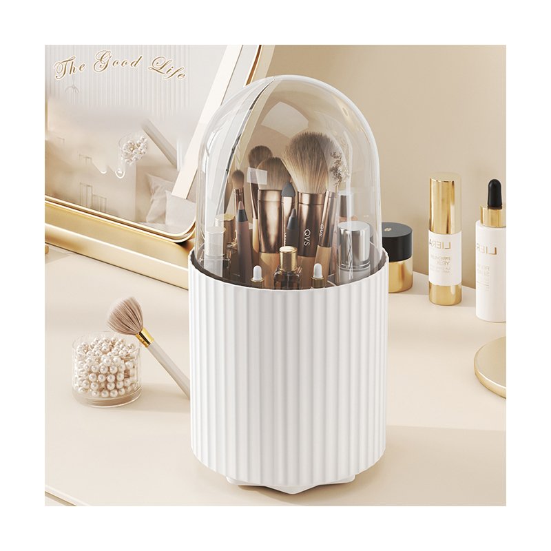 Degree Rotating Desktop Countertop Dresser Table Plastic Makeup Brush Holder Organizer With Lid Cosmetic Storage Box