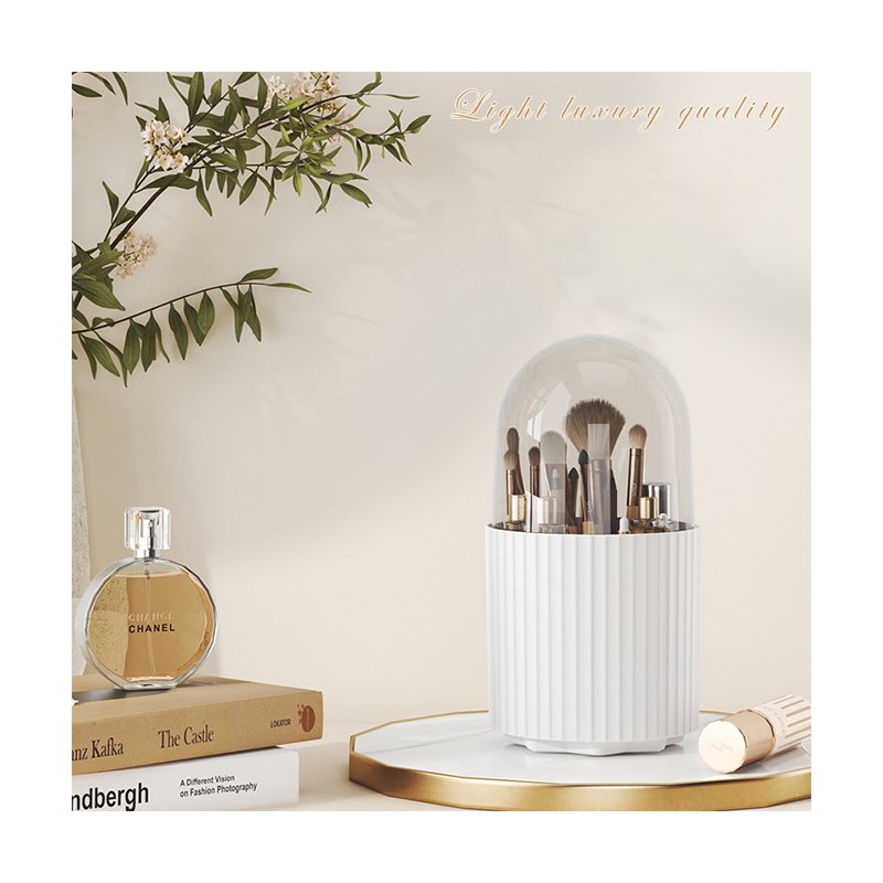 Degree Rotating Desktop Countertop Dresser Table Plastic Makeup Brush Holder Organizer With Lid Cosmetic Storage Box