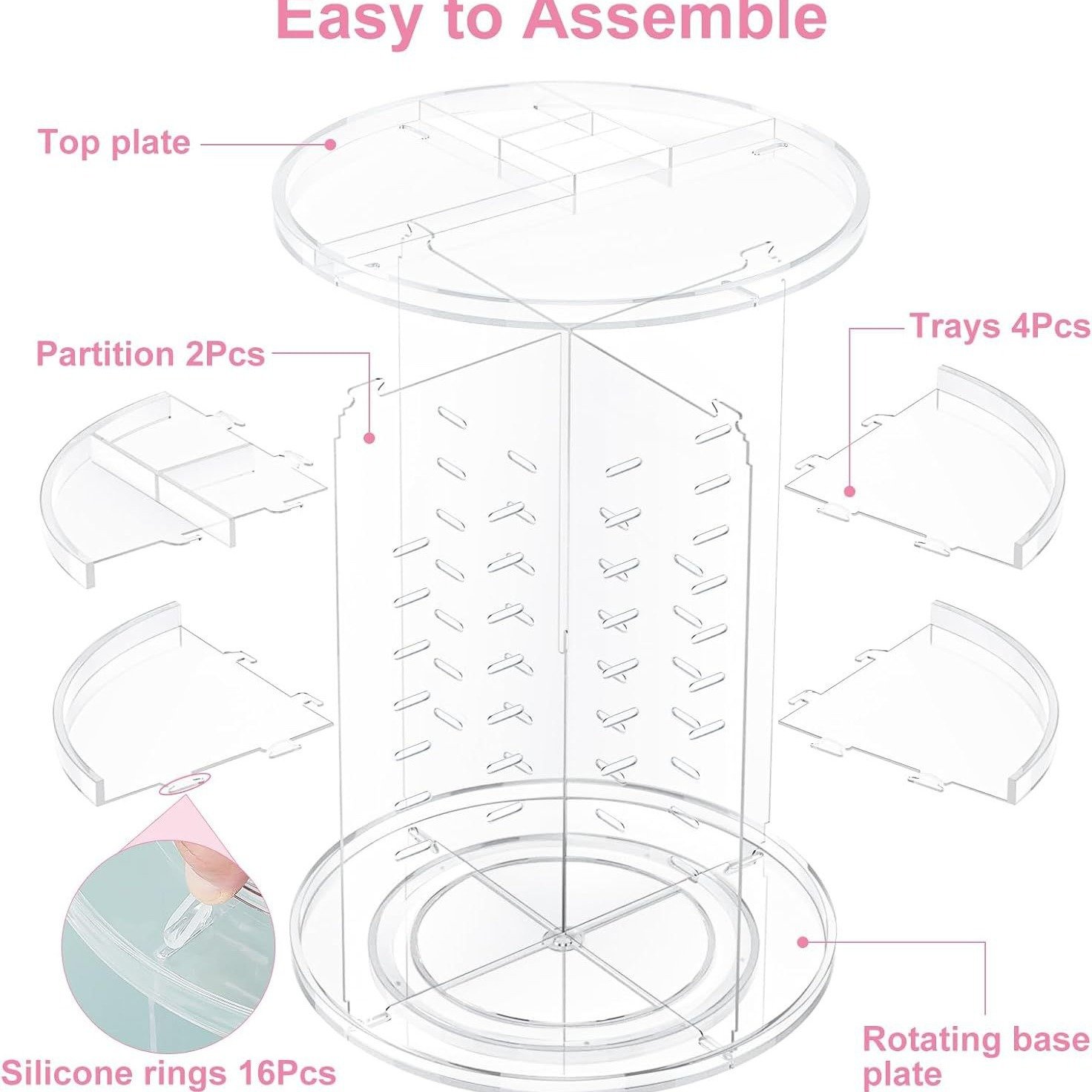360 Rotating Cosmetic Storage Box Transparent Dormitory Desktop Acrylic Cosmetic Organisation Shelf Transparent Organizers