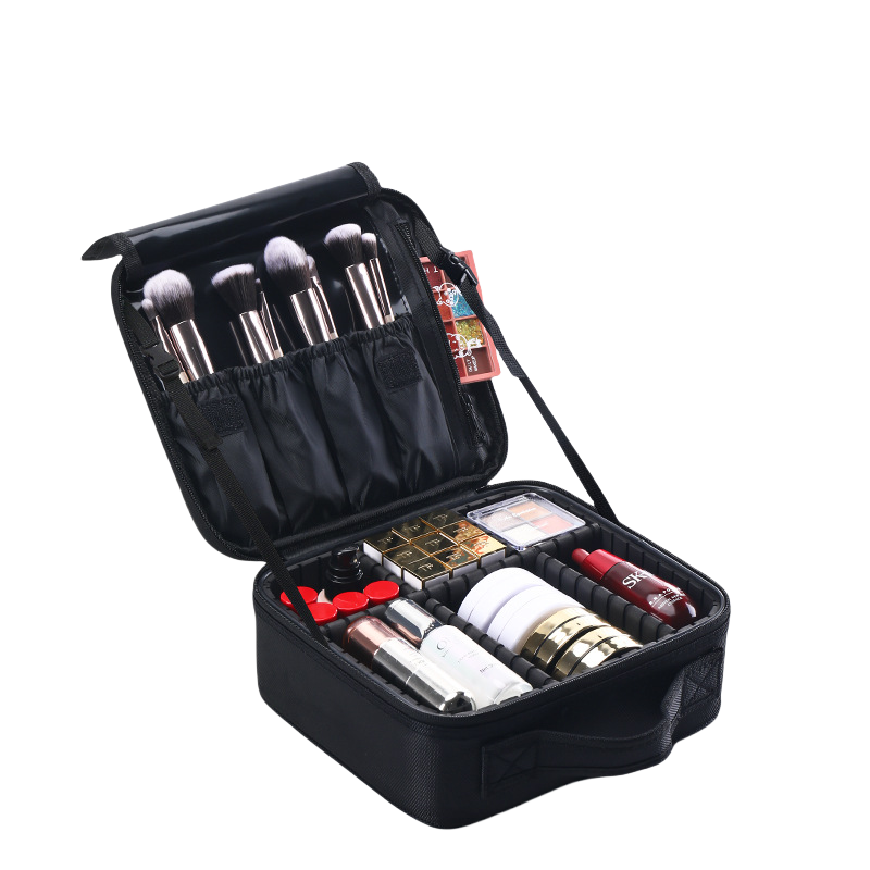 Stock Portable Cosmetic Organizer Mini Train Case Waterproof Colorful Makeup Brush Holder Personalized Logo Image or Text Print