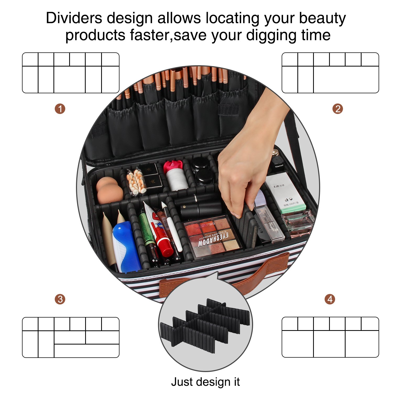 Relavel Striped Makeup Organizer Bag Cosmetic Travel Train Case Portable Cosmetic Artist Storage Bag with Zipper