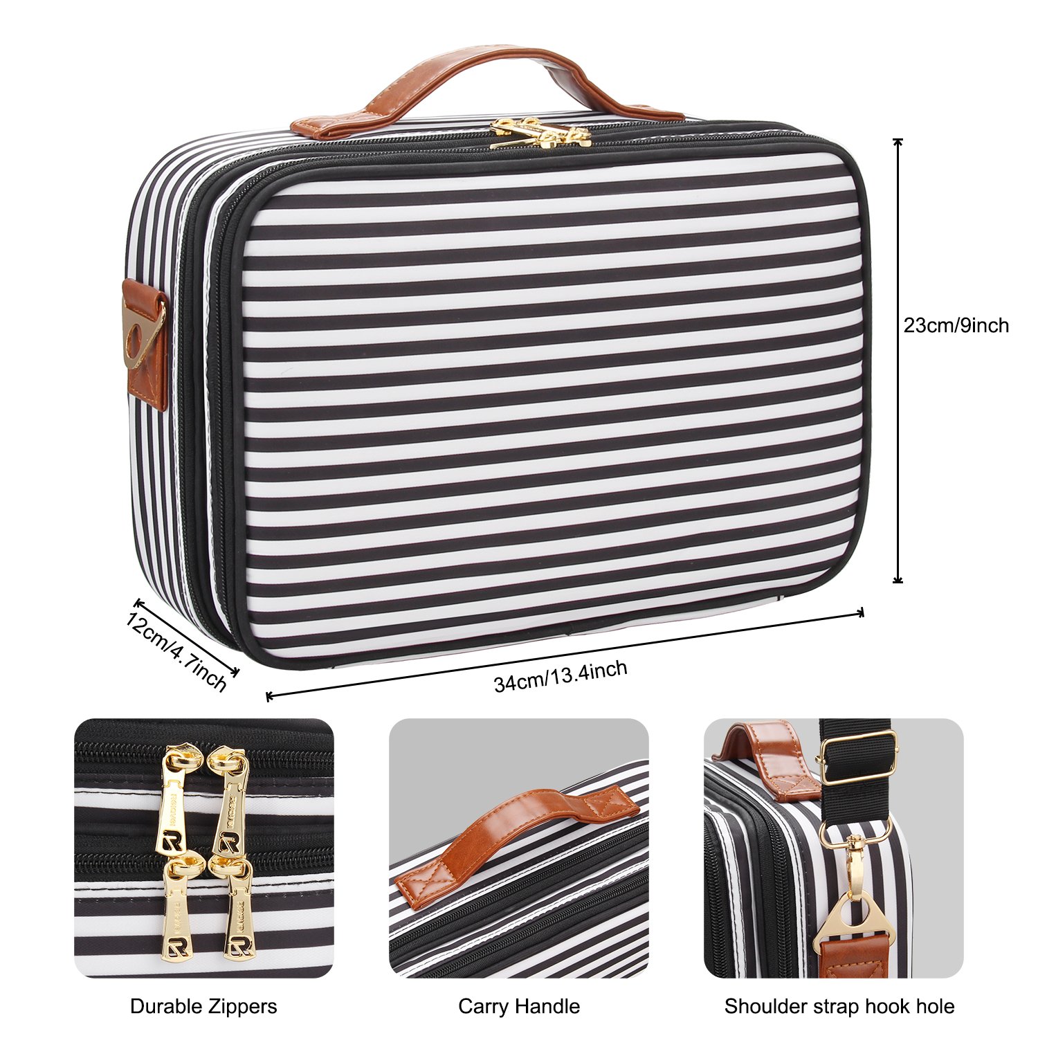 Relavel Striped Makeup Organizer Bag Cosmetic Travel Train Case Portable Cosmetic Artist Storage Bag with Zipper
