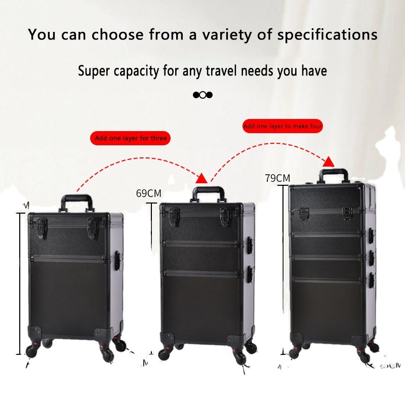 Hot-sale 5 in 1 Trolley Makeup Train Case makeup organizers aluminum rolling makeup case Travel bag for holiday gifts