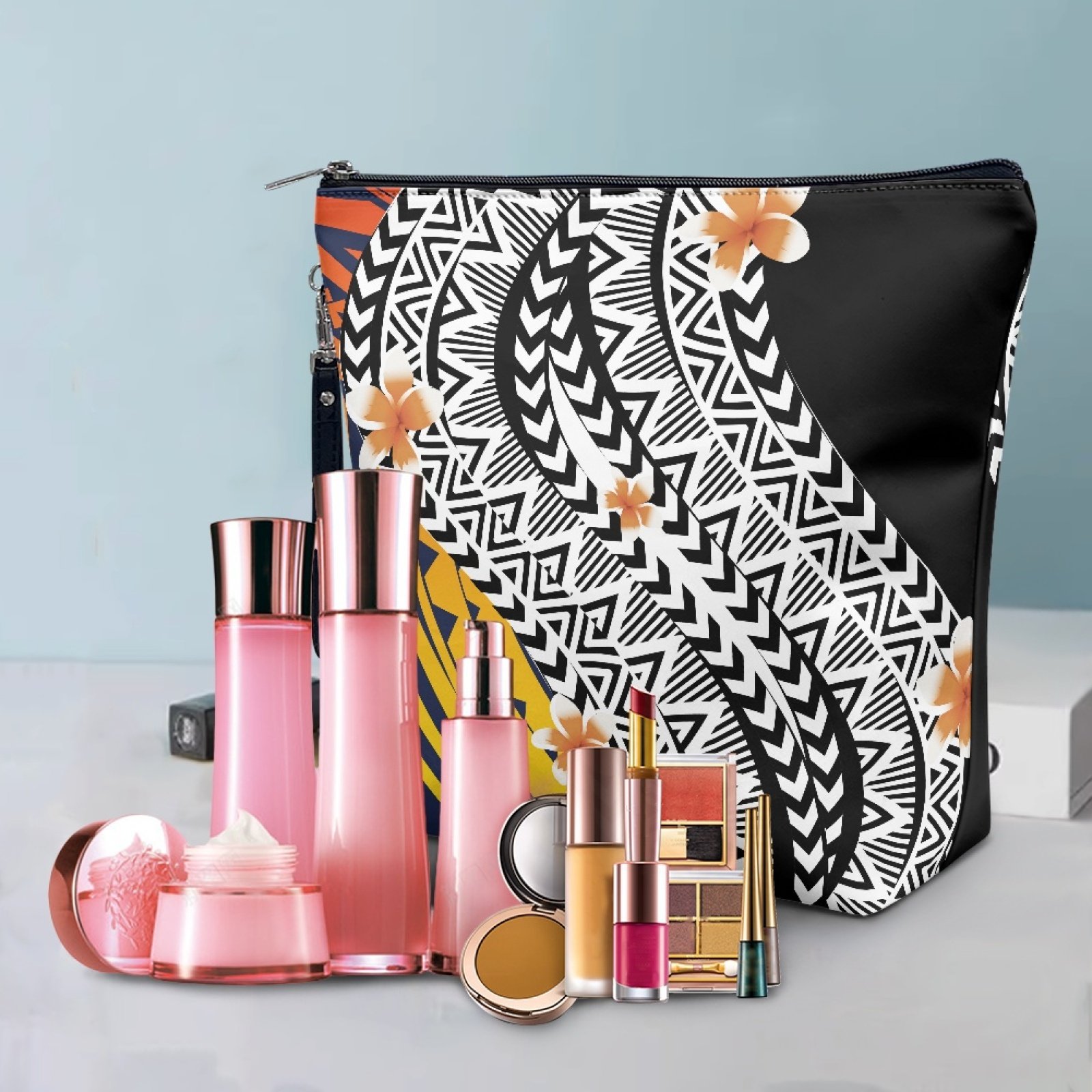 Hawaiian Design Anthurium Custom Daily Life Travel Large Capacity And Convenient Storage Printed Portable Laceleaf Cosmetic Bag