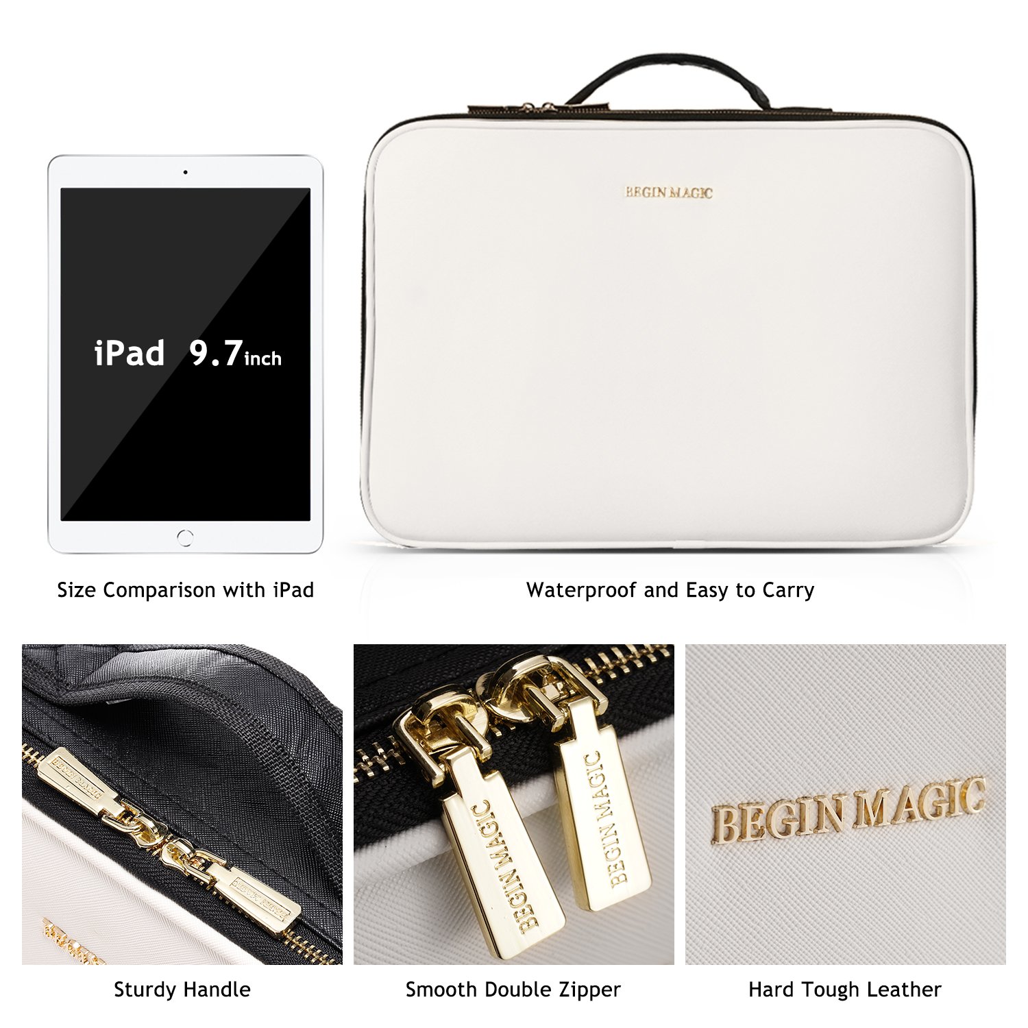 Portable Large Travel Women Waterproof Pu Leather Cosmetic Case Adjustable Dividers Makeup Bag Organizers Bag