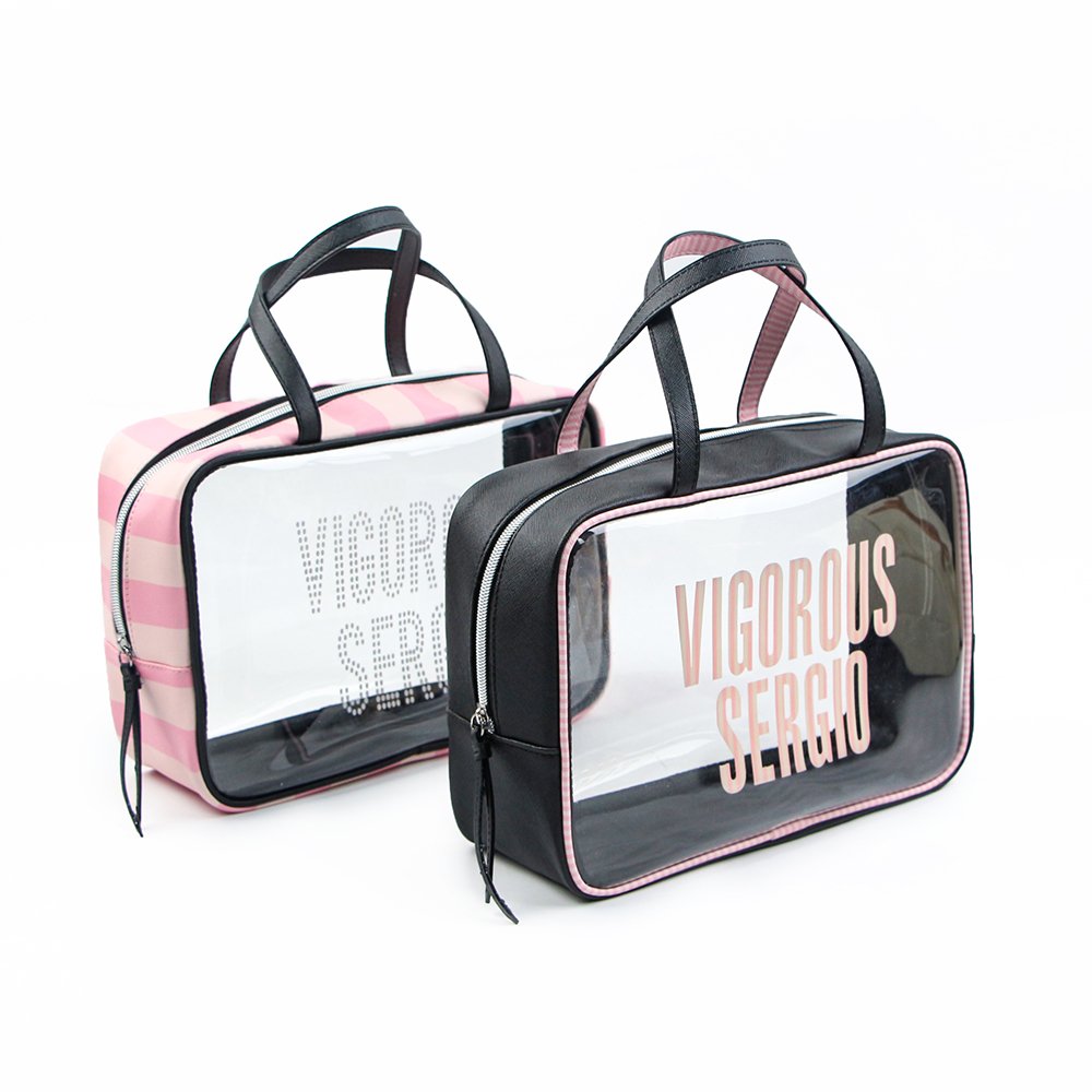 Stock Large Capacity 2Colors Available Travel Pink Stripe Pu Leather 4 Pcs Set Cosmetic Bag Makeup Beauty Set For Women Outdoor