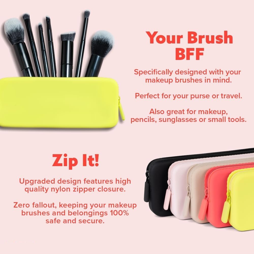 14640 Silicone Makeup Bag, Makeup Brush Holder with Zipper for Organizing Cosmetics, Makeup Brushes, Tools and Pencils, Washable