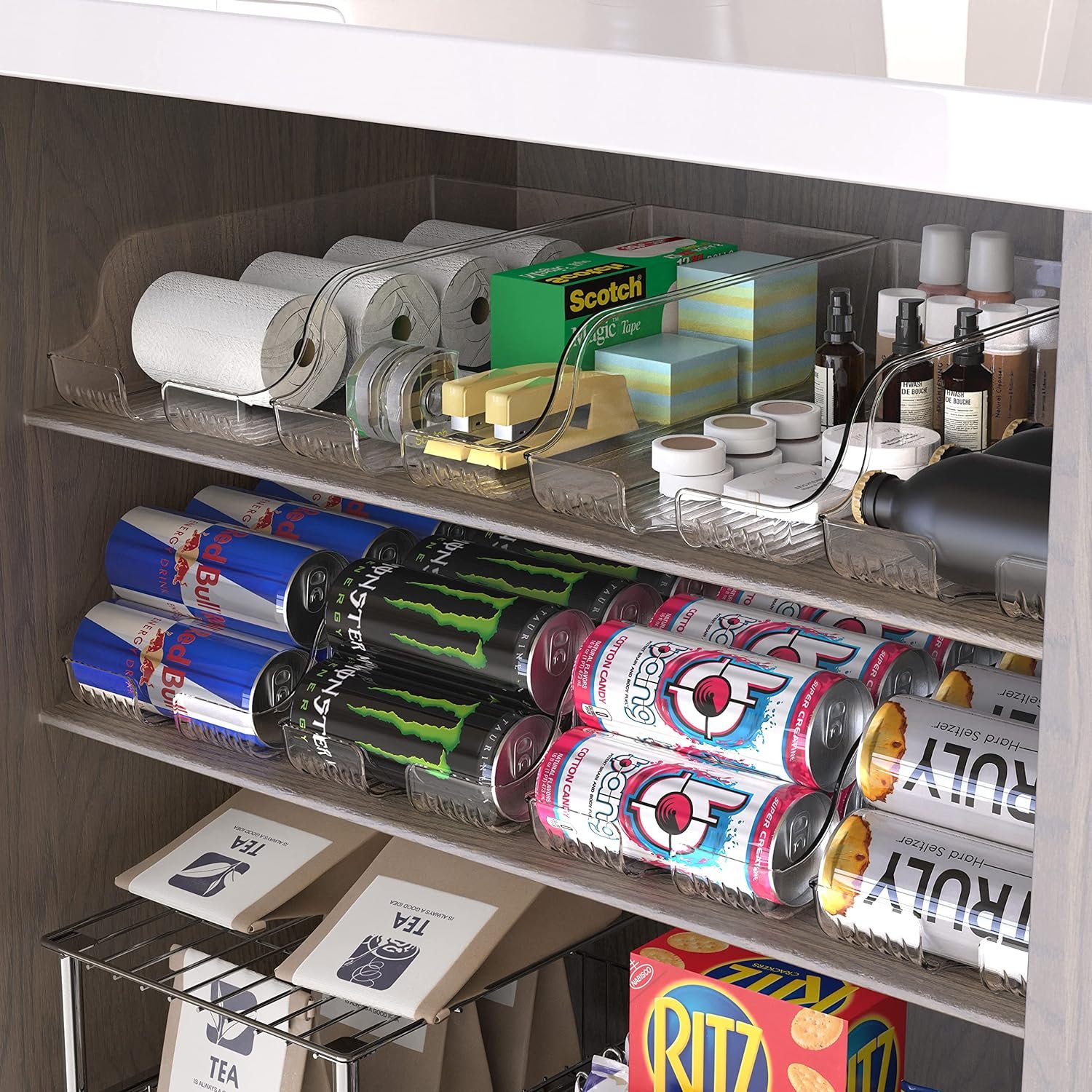 Simple Houseware Soda Can Organizer for Pantry Refrigerator Clear Set of 2