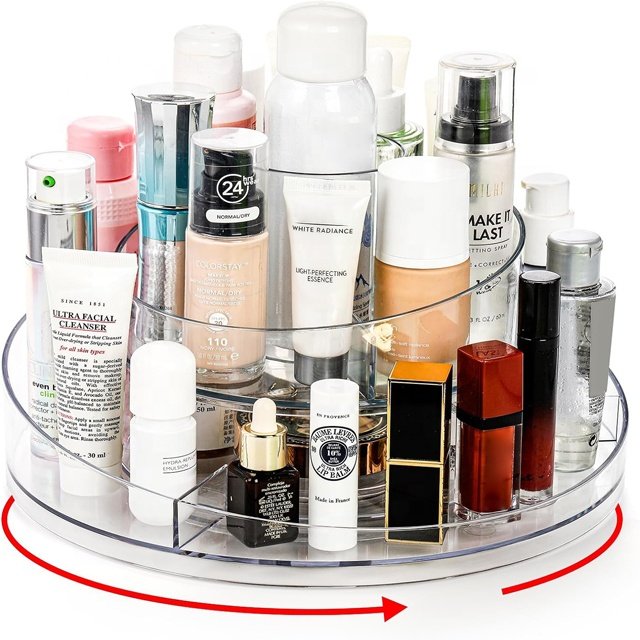 ZNF00137 Rotating Clear Makeup Organizer 2 Layer Cosmetics Display Tray Irregular Turntable Lazy Susan Makeup Storage Bin