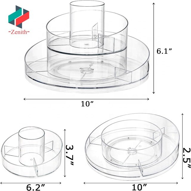 ZNF00137 Rotating Clear Makeup Organizer 2 Layer Cosmetics Display Tray Irregular Turntable Lazy Susan Makeup Storage Bin