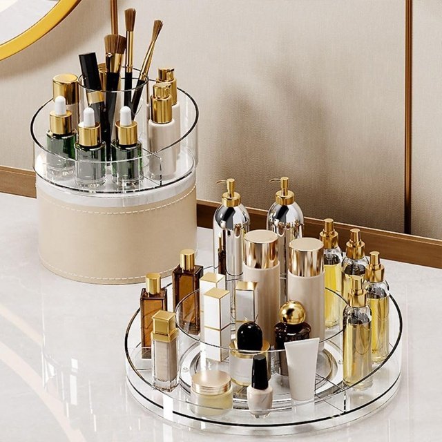 ZNF00137 Rotating Clear Makeup Organizer 2 Layer Cosmetics Display Tray Irregular Turntable Lazy Susan Makeup Storage Bin