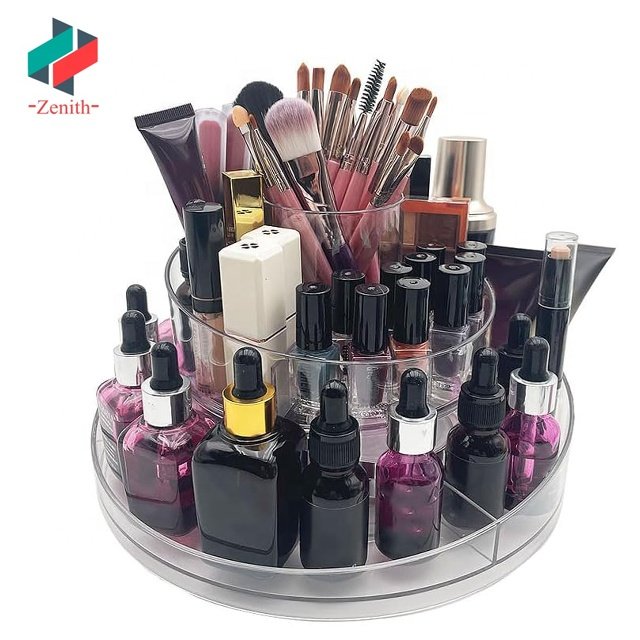ZNF00137 Rotating Clear Makeup Organizer 2 Layer Cosmetics Display Tray Irregular Turntable Lazy Susan Makeup Storage Bin