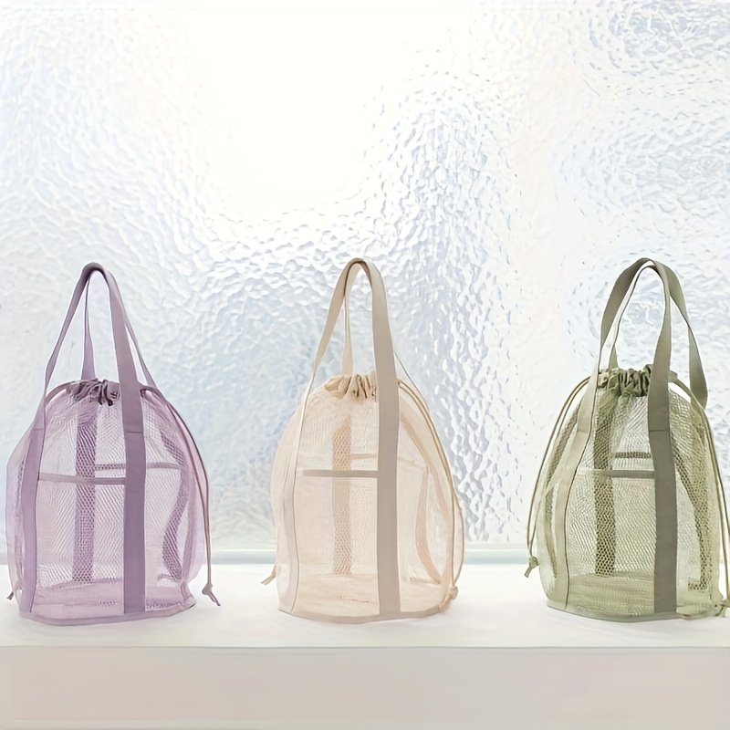 Custom Logo Design Swim Travel Portable Polyester Hanging Foldable Makeup Toiletry Mesh Drawstring Bag