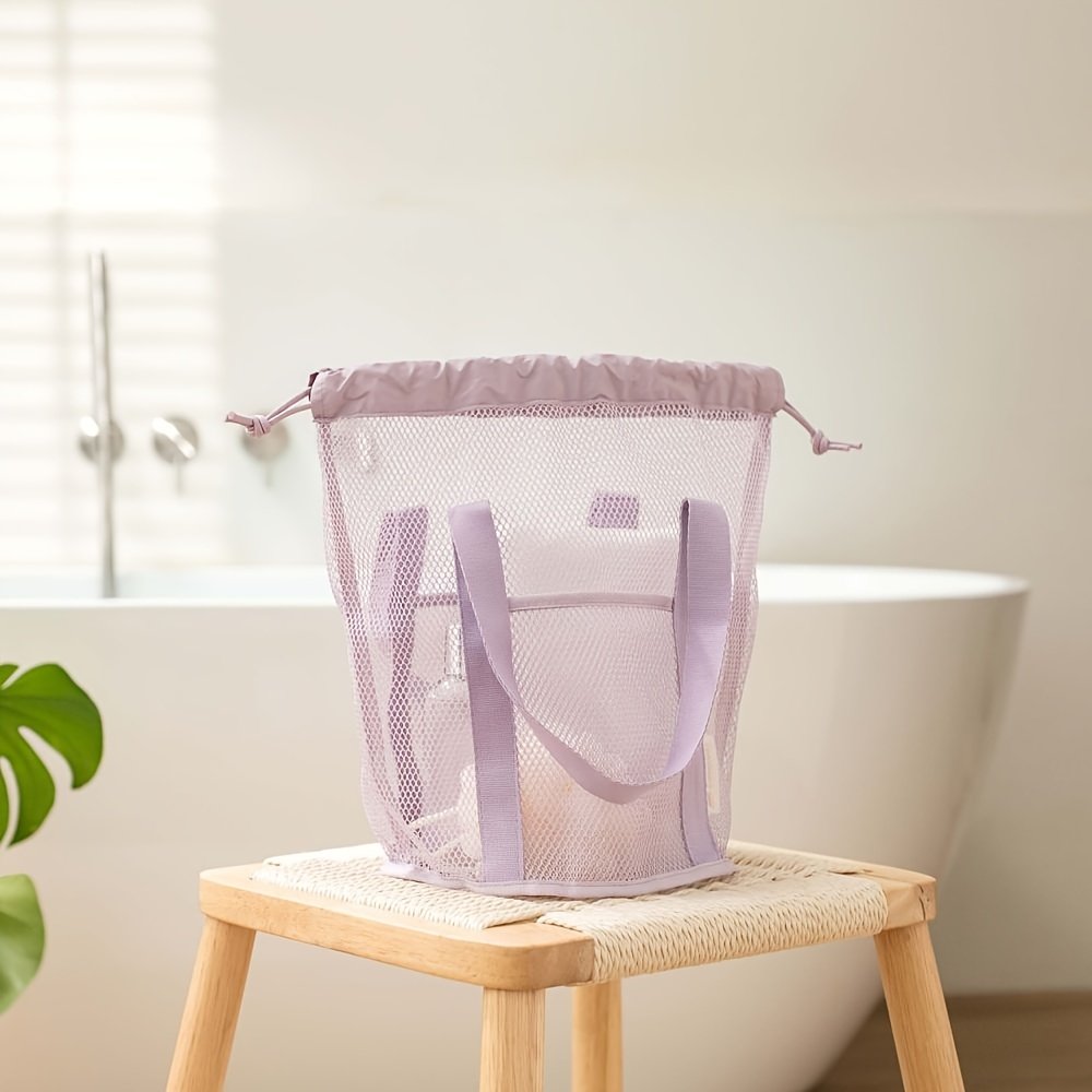 Custom Logo Design Swim Travel Portable Polyester Hanging Foldable Makeup Toiletry Mesh Drawstring Bag