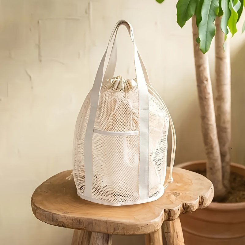 Custom Logo Design Swim Travel Portable Polyester Hanging Foldable Makeup Toiletry Mesh Drawstring Bag