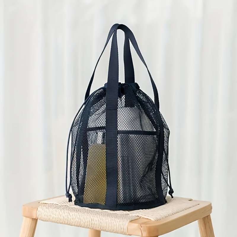 Custom Logo Design Swim Travel Portable Polyester Hanging Foldable Makeup Toiletry Mesh Drawstring Bag