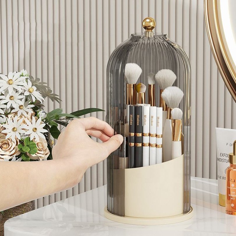 Luxury Rotatable Cosmetics Storage Box Transparent Holder Lipstick Makeup Brush Dresser Desktop Organizer