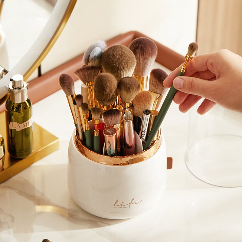 Household Good Wholesale Desktop Makeup Brush Storage Bucket Pen Holder Transparent Acrylic Box Rotating Cosmetic Storage Box