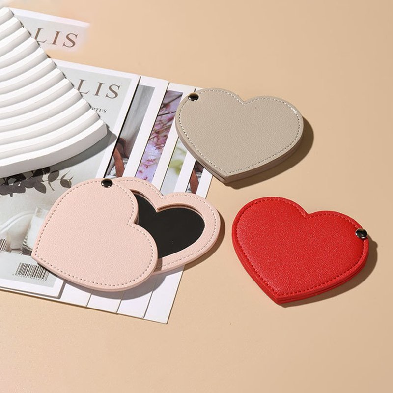 Mini Ultra-thin PU Leather Cosmetic Mirror Unbreakable Makeup Tool Travel Heart Shaped Portable Mirror