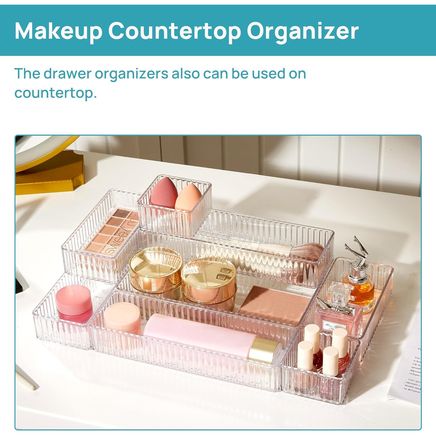 New 7 PCS Clear Plastic Drawer Organizers Set 4 Size Makeup Vanity Drawer Divider Organizer Trays Acrylic Bathroom Storage Bins