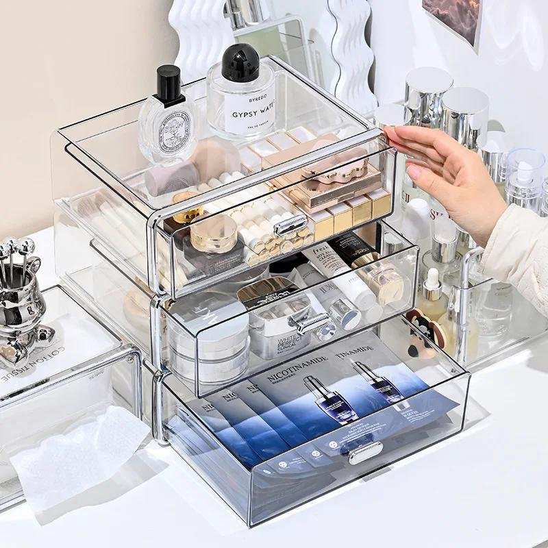 Bathroom Skincare Vanity Perfume Organizer Box Stackable Makeup Drawers Organizer