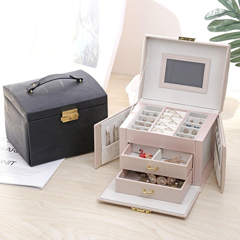 Popular best perfect gift for women jewelry box jewellery organizers for rings Necklace storages with makeup mirror