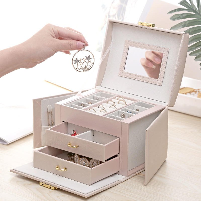 Popular best perfect gift for women jewelry box jewellery organizers for rings Necklace storages with makeup mirror