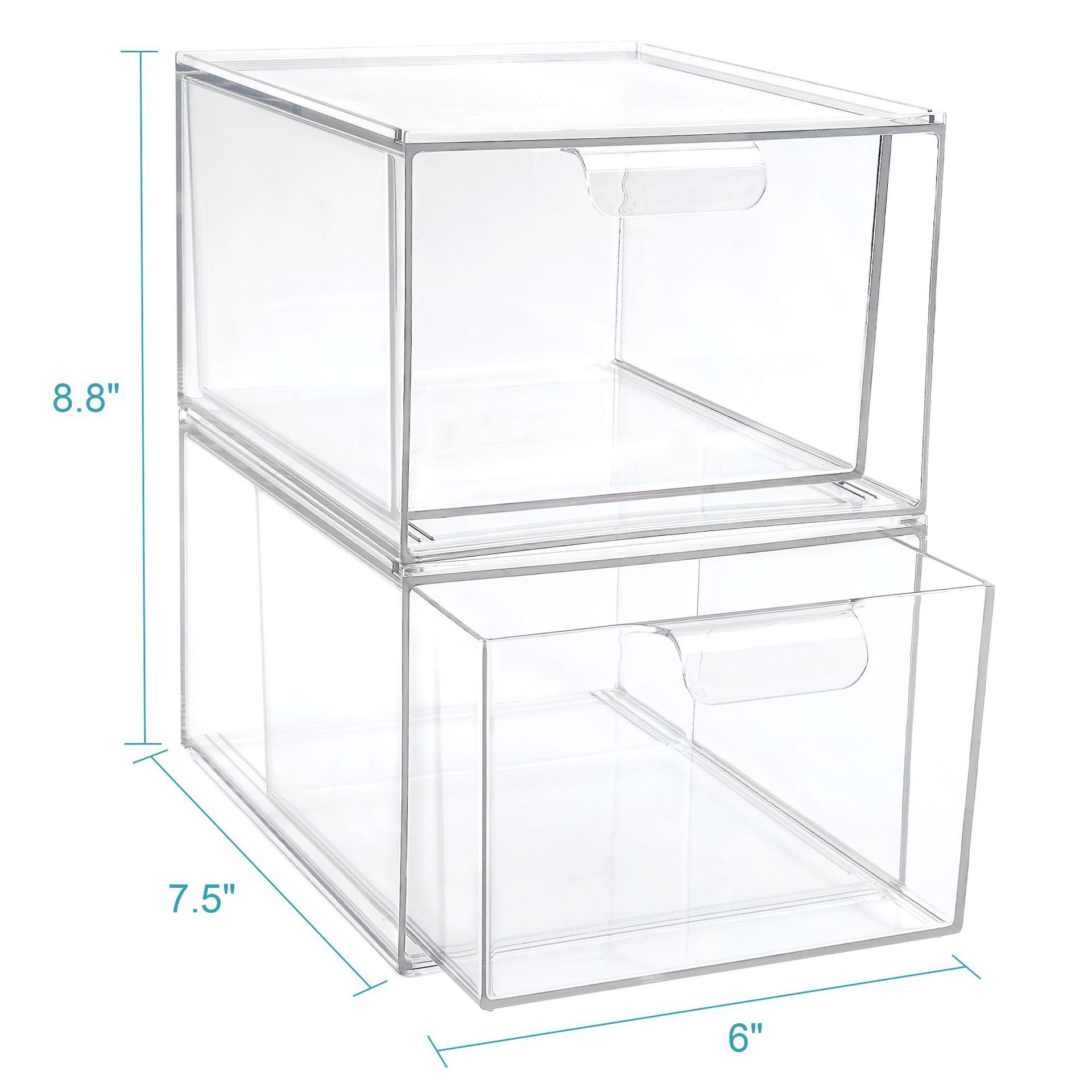 2 Pack Clear Plastic Stackable Bathroom Makeup Organization and Storage Drawers For Kitchen Cabinet