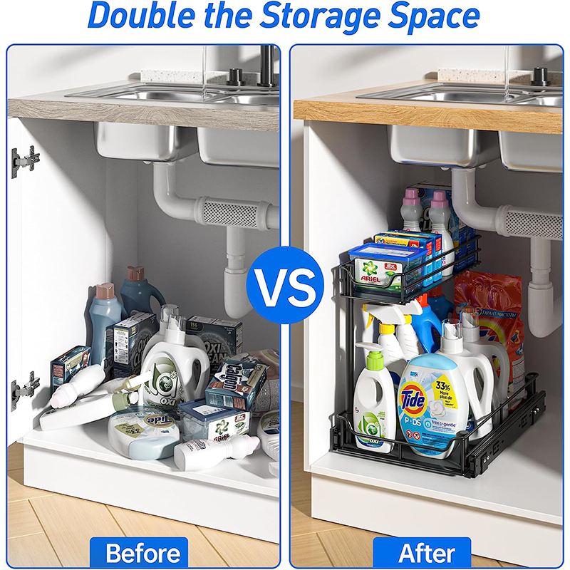 Best Selling Pull Out Under Sink Organizers And Storage 2 Pack Kitchen Cabinet Shelf Organizer