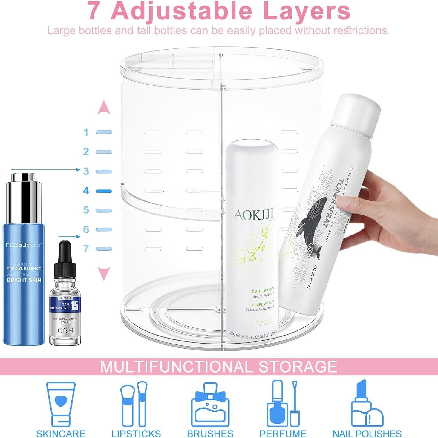 360 Rotating Cosmetic Storage Box Transparent Dormitory Desktop Acrylic Cosmetic Organisation Shelf Transparent Organizers