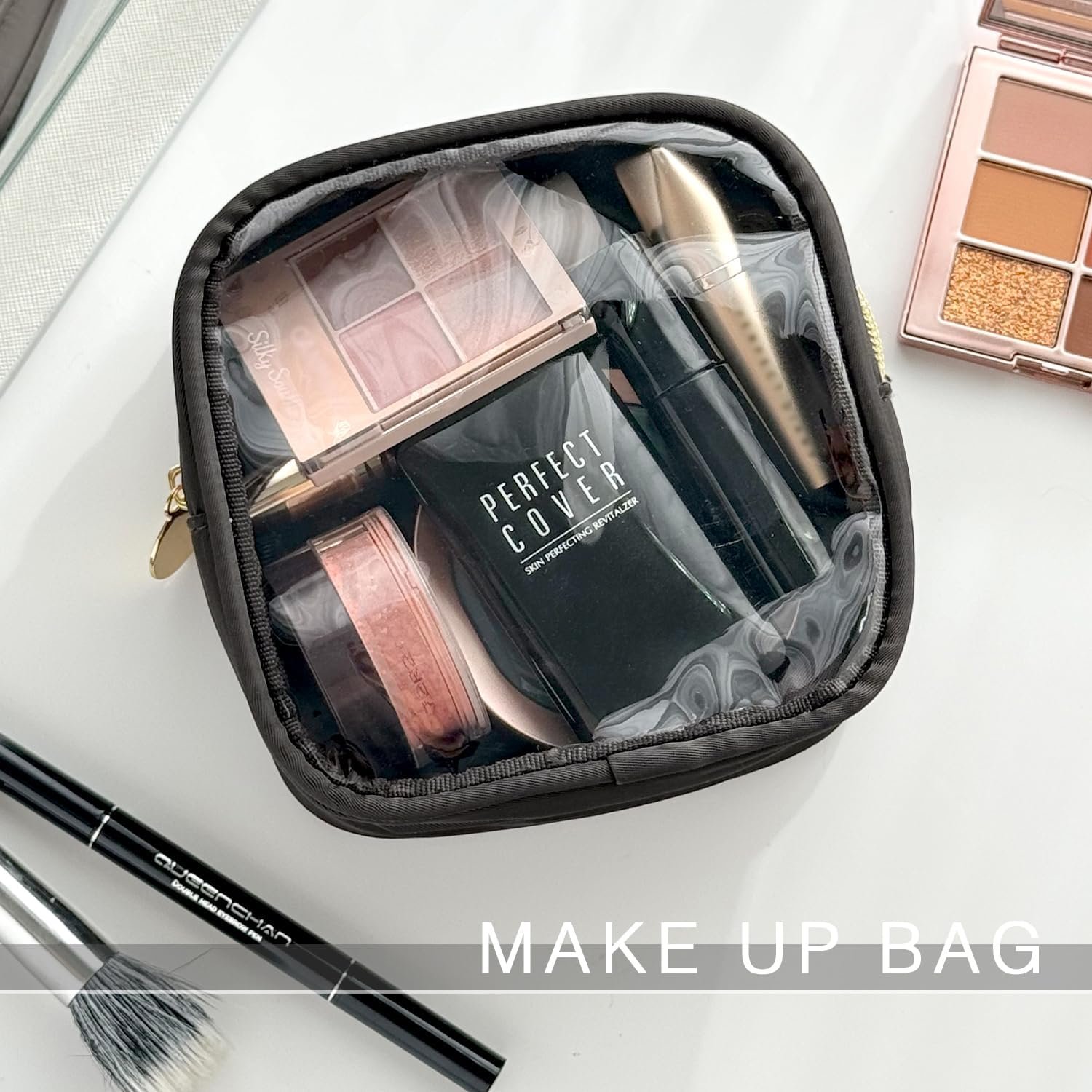 Clear Makeup Bag Mini Cosmetic Bag Small Toiletry Travel Bag Women Cute Zipper Pouches Essentials Purse Organizers