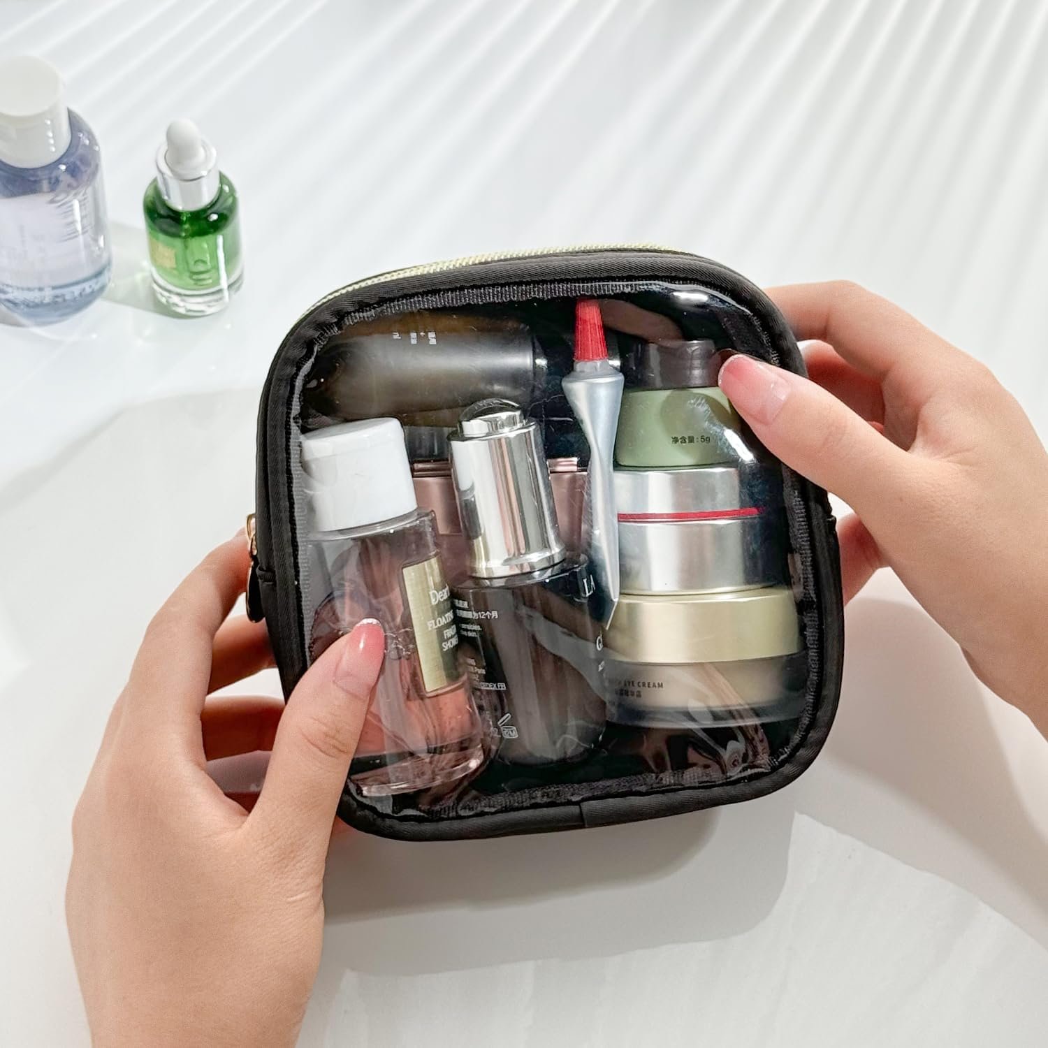 Clear Makeup Bag Mini Cosmetic Bag Small Toiletry Travel Bag Women Cute Zipper Pouches Essentials Purse Organizers