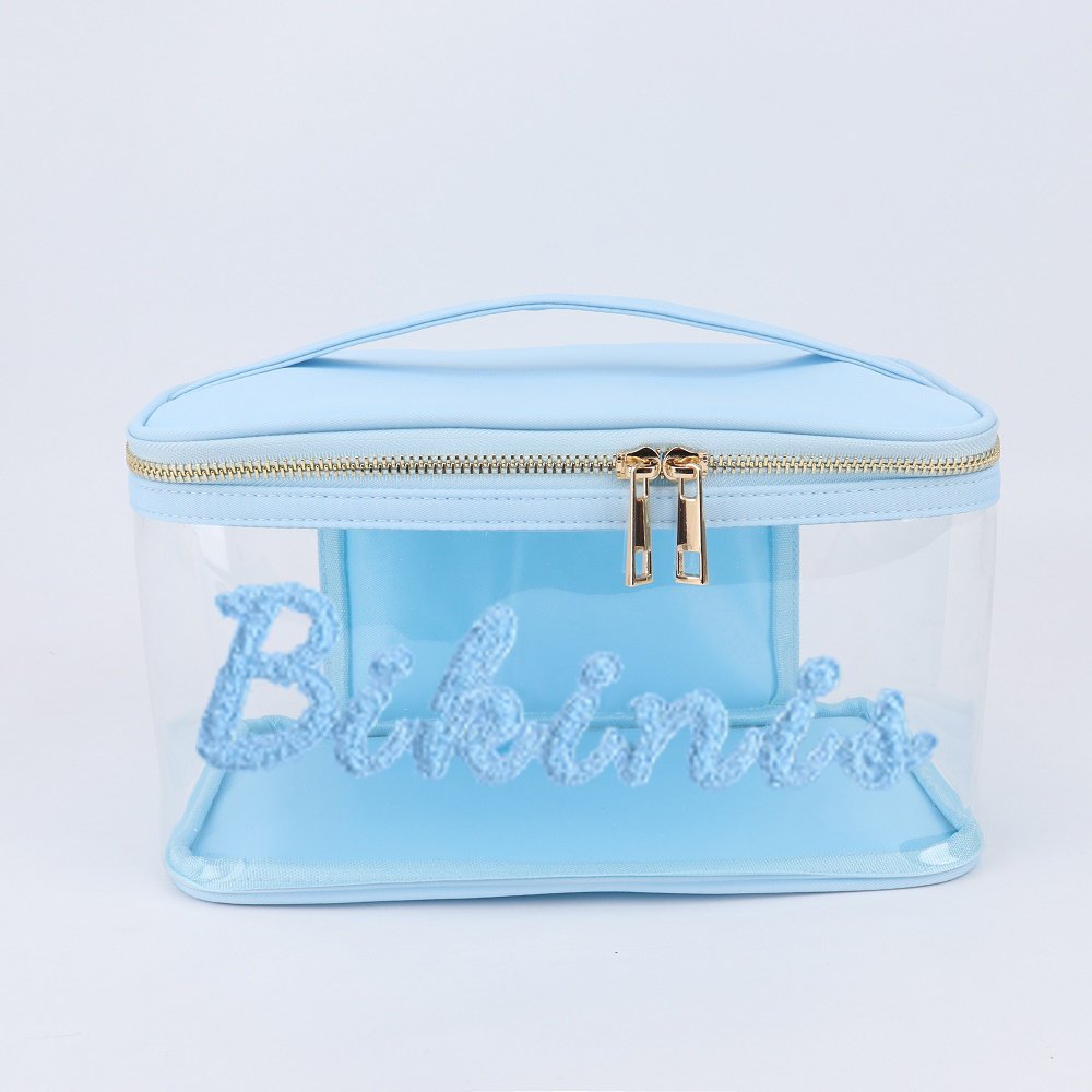 Rts Clear Pvc Bathroom Wash Bag Waterproof Makeup Travel Toiletry Bag handle Transparent Pvc Cosmetic Pouch Clear Pvc Beach Bag