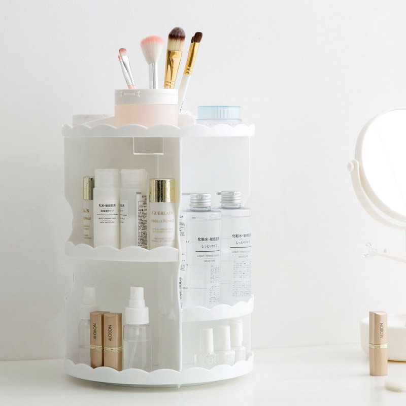 Cosmetic Organizer, 360 Degree Rotating Adjustable makeup Organizer Display Case with 7 Rotating Makeup Organizer