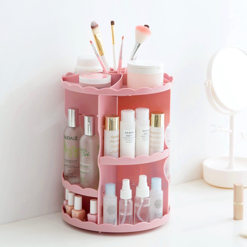 Cosmetic Organizer, 360 Degree Rotating Adjustable makeup Organizer Display Case with 7 Rotating Makeup Organizer