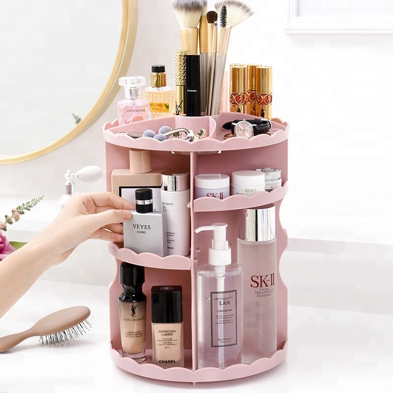 Cosmetic Organizer, 360 Degree Rotating Adjustable makeup Organizer Display Case with 7 Rotating Makeup Organizer