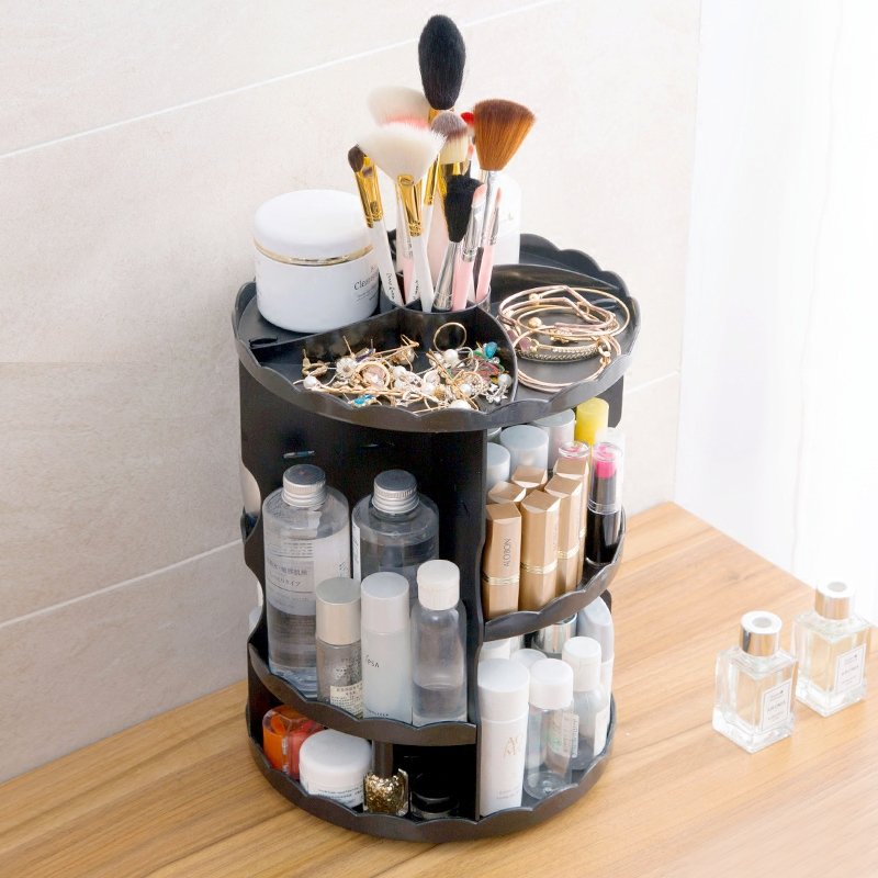 Cosmetic Organizer, 360 Degree Rotating Adjustable makeup Organizer Display Case with 7 Rotating Makeup Organizer