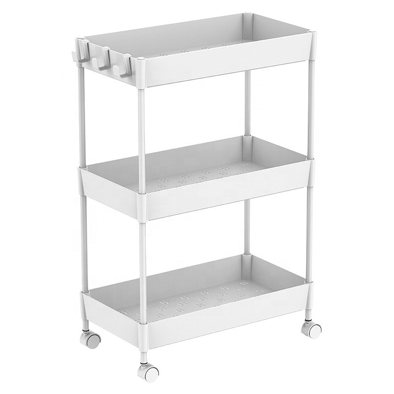 Custom Design Bathroom 3 Tier Organizers Rolling Utility Cart Gap 3 Layer Shelves Storage Trolley With Three Hook