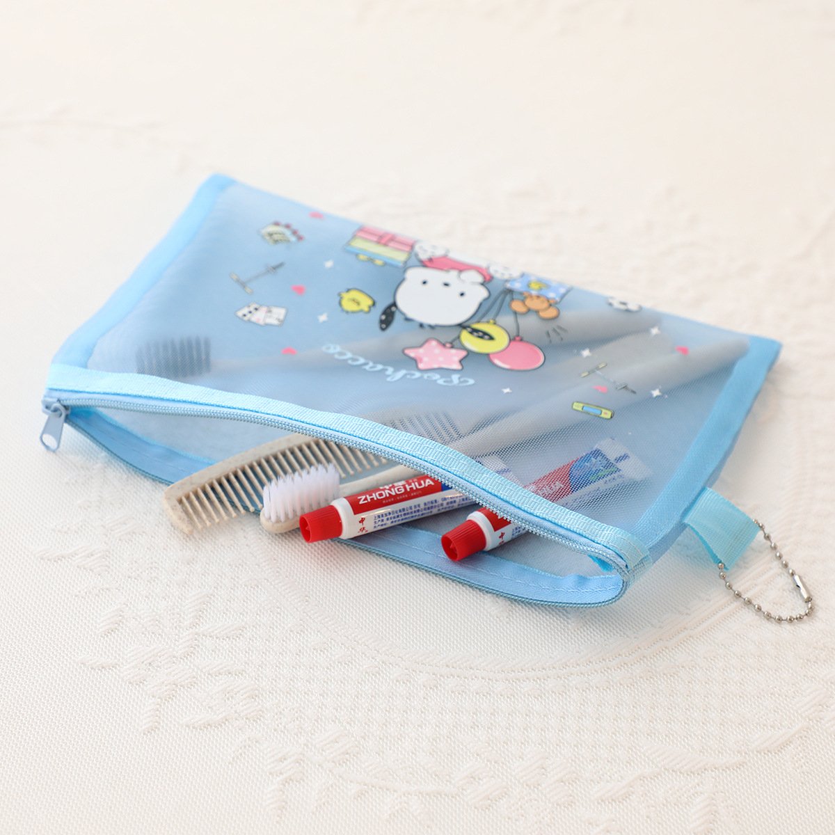 Wholesale Portable Cute Organize Kids Girl Pencil Case Makeup Kittyed Melody Mesh Zipper Bag Travel Toiletry Cosmetic Bag