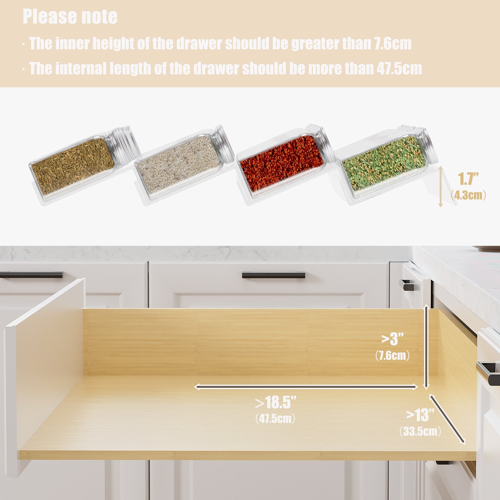 Acrylic Spice Drawer Organizer, Expandable Drawer Cabinet Spice Rack Storage Holders & Racks Kitchen Organizers Transparent