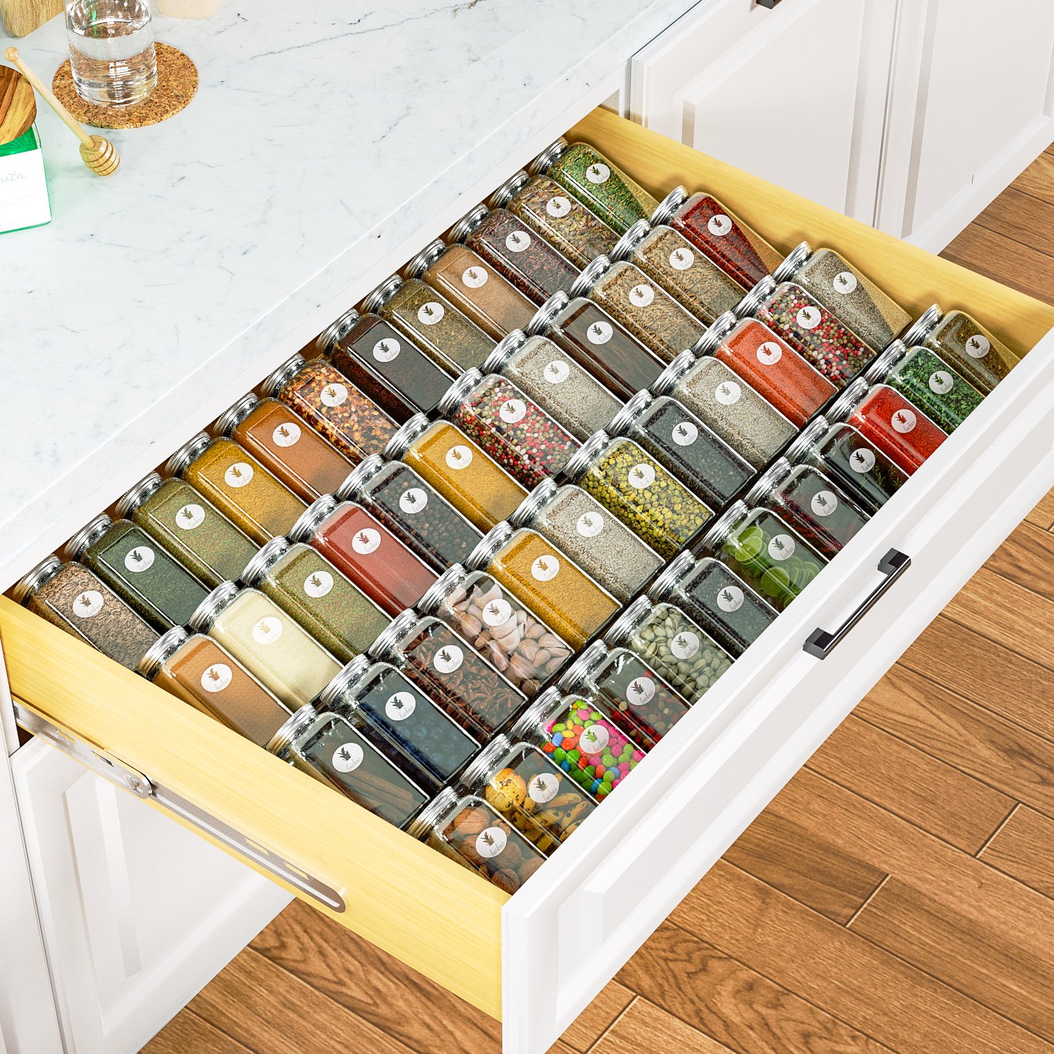 Acrylic Spice Drawer Organizer, Expandable Drawer Cabinet Spice Rack Storage Holders & Racks Kitchen Organizers Transparent
