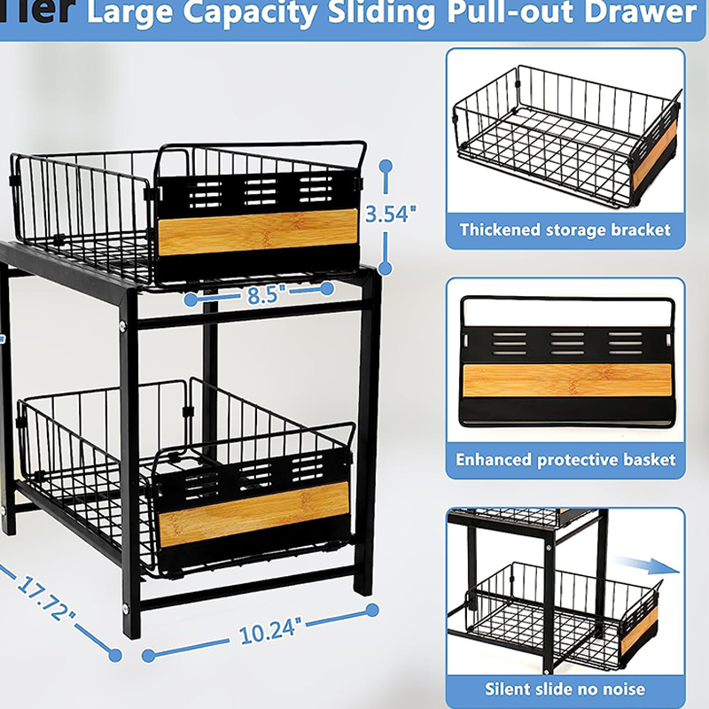 Factory Price 2 Tier Under Sink Organizer 2 Pack Pantry Pullout Cabinet Organizer Cabinet