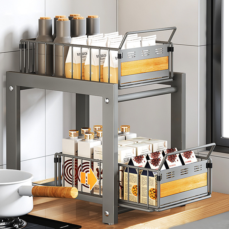 Factory Price 2 Tier Under Sink Organizer 2 Pack Pantry Pullout Cabinet Organizer Cabinet