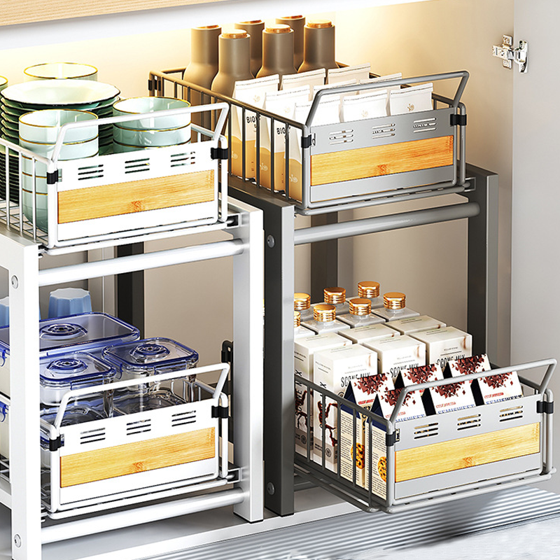 Factory Price 2 Tier Under Sink Organizer 2 Pack Pantry Pullout Cabinet Organizer Cabinet
