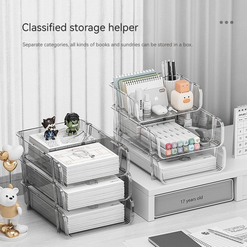China Wholesale Organizing box Plastic Jewelry Stackable Cosmetic Stationery A4 Holder Transparent Desktop Storage Box