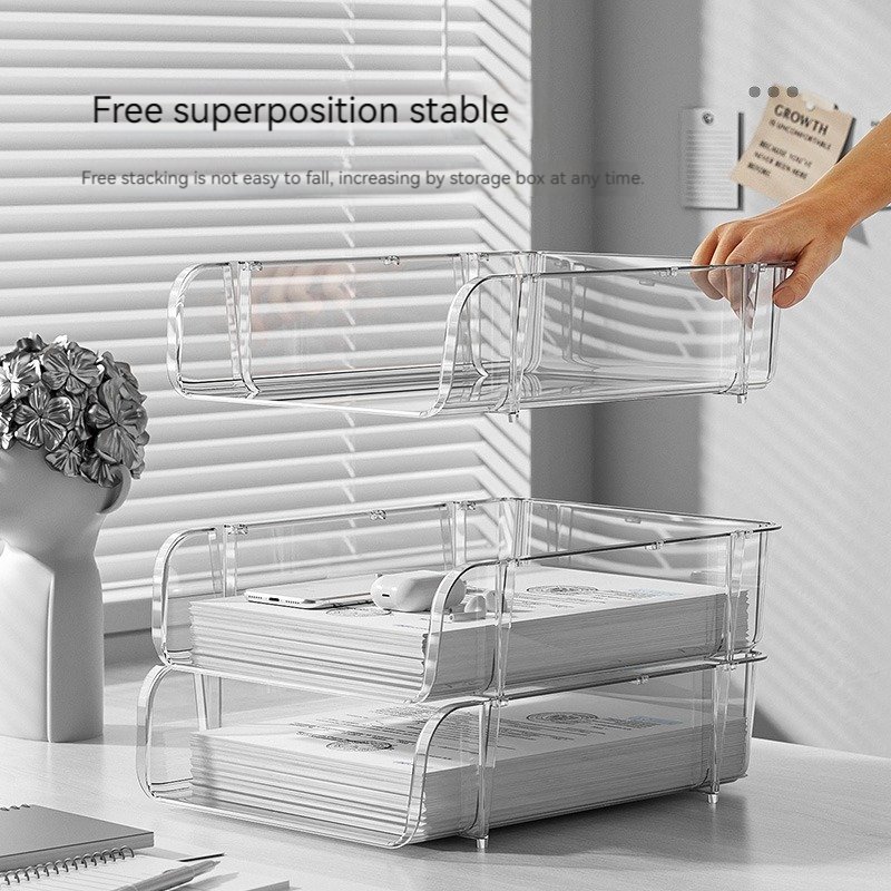 China Wholesale Organizing box Plastic Jewelry Stackable Cosmetic Stationery A4 Holder Transparent Desktop Storage Box