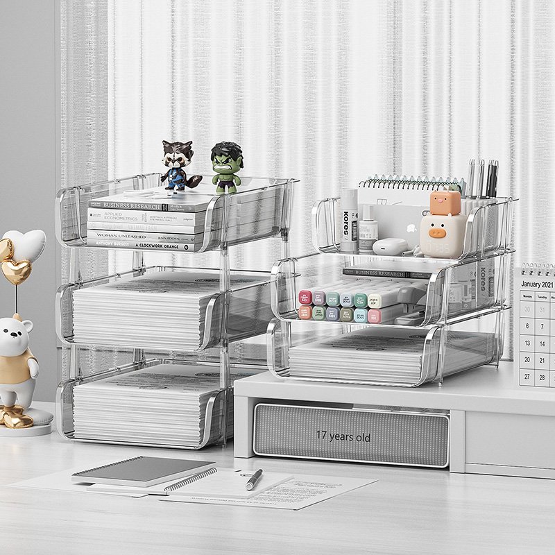 China Wholesale Organizing box Plastic Jewelry Stackable Cosmetic Stationery A4 Holder Transparent Desktop Storage Box