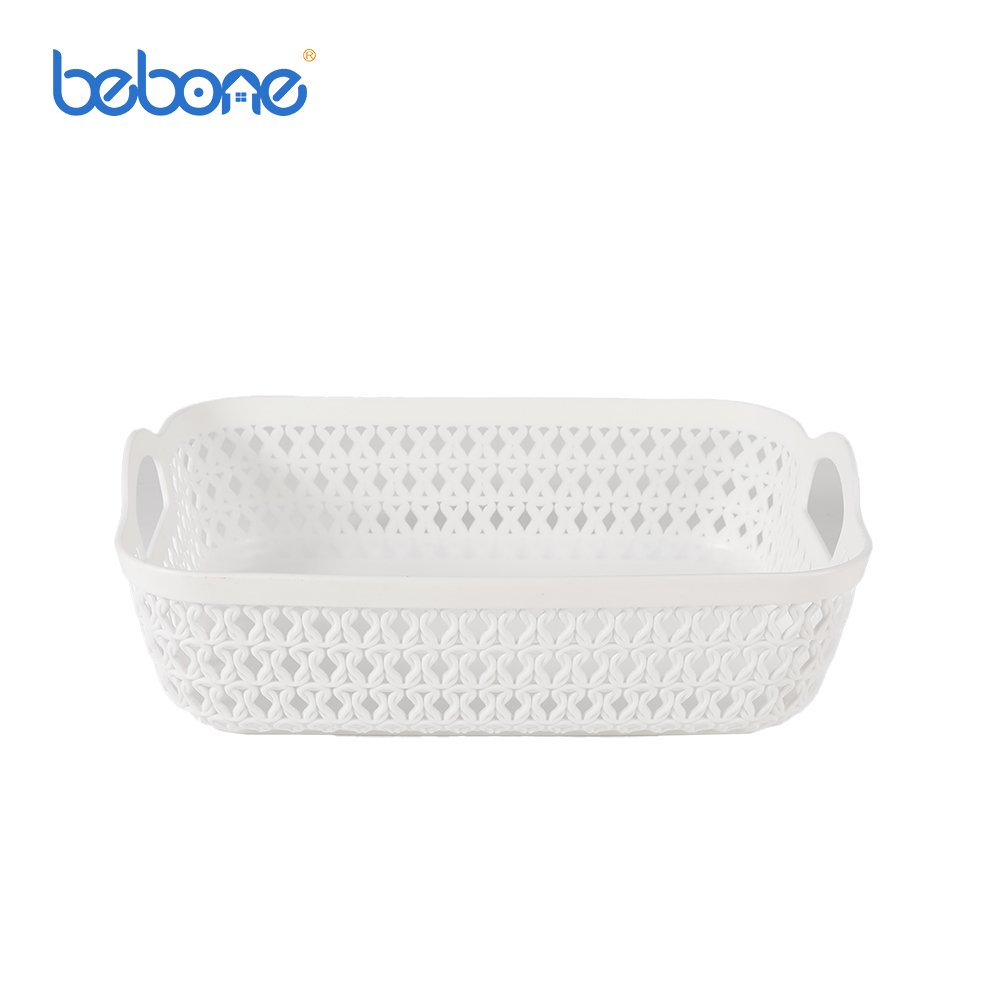 Bedroom desktop makeup collection organizer white rattan plastic storage basket